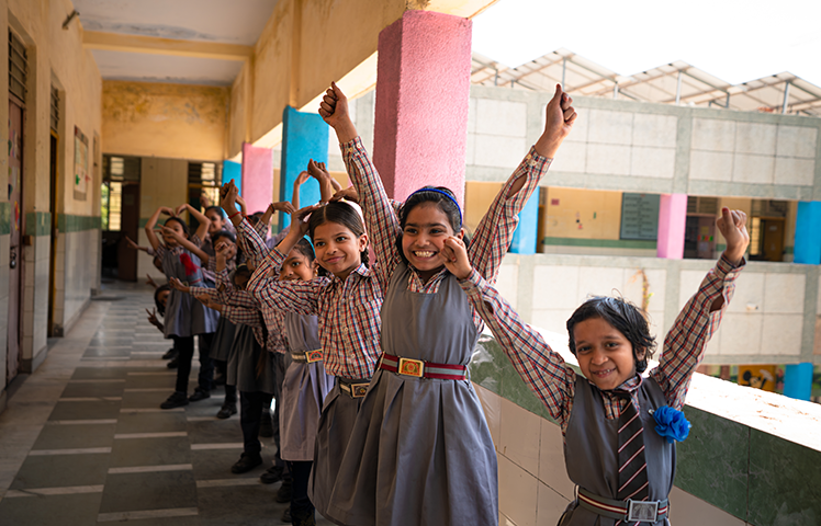 School children celebrating together